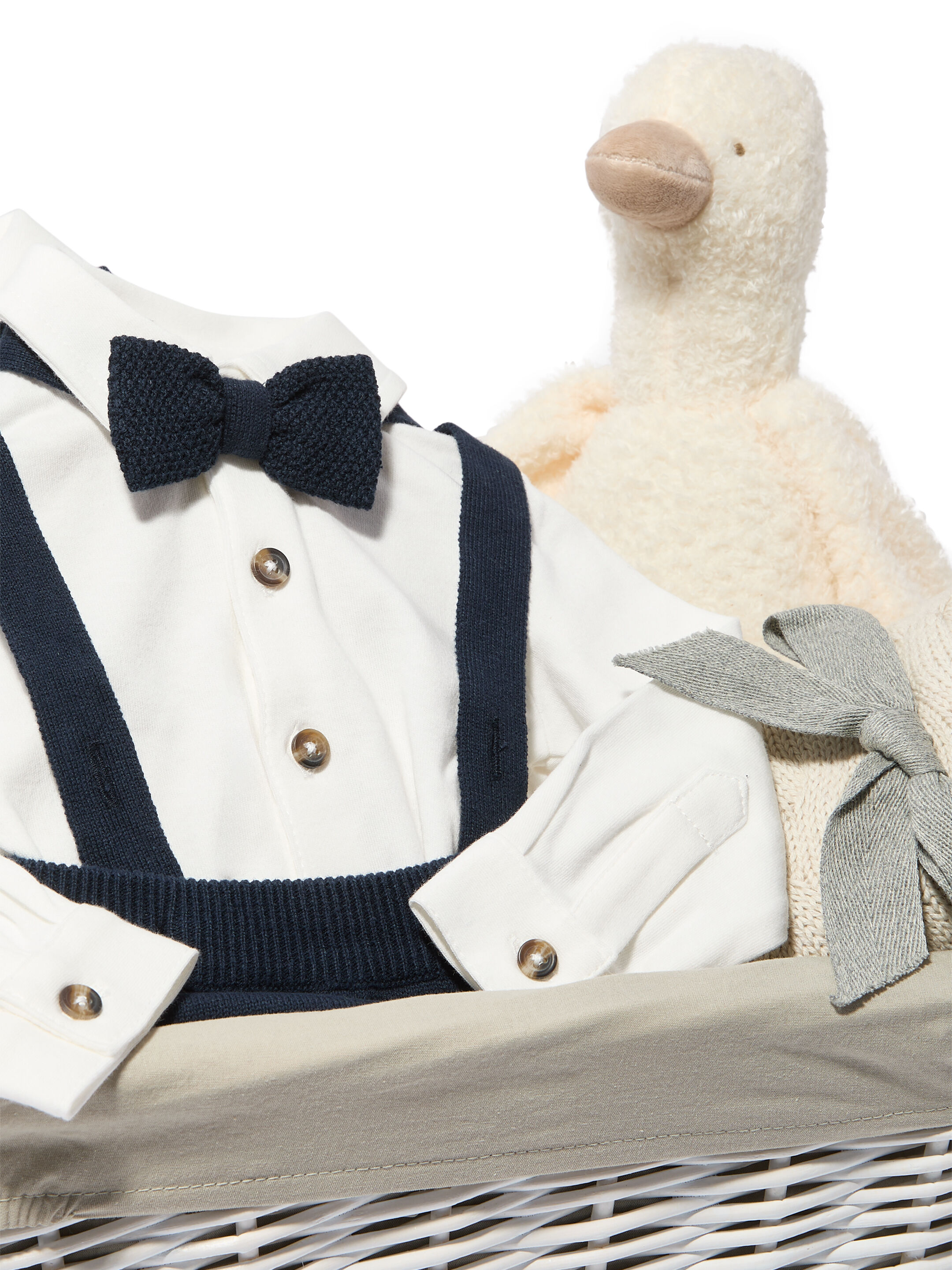 Baby Boy Gift Hamper - 3 Piece Set with Blue Bow Tie, Braces, Bodysuit & Trousers Outfit Set image number 3